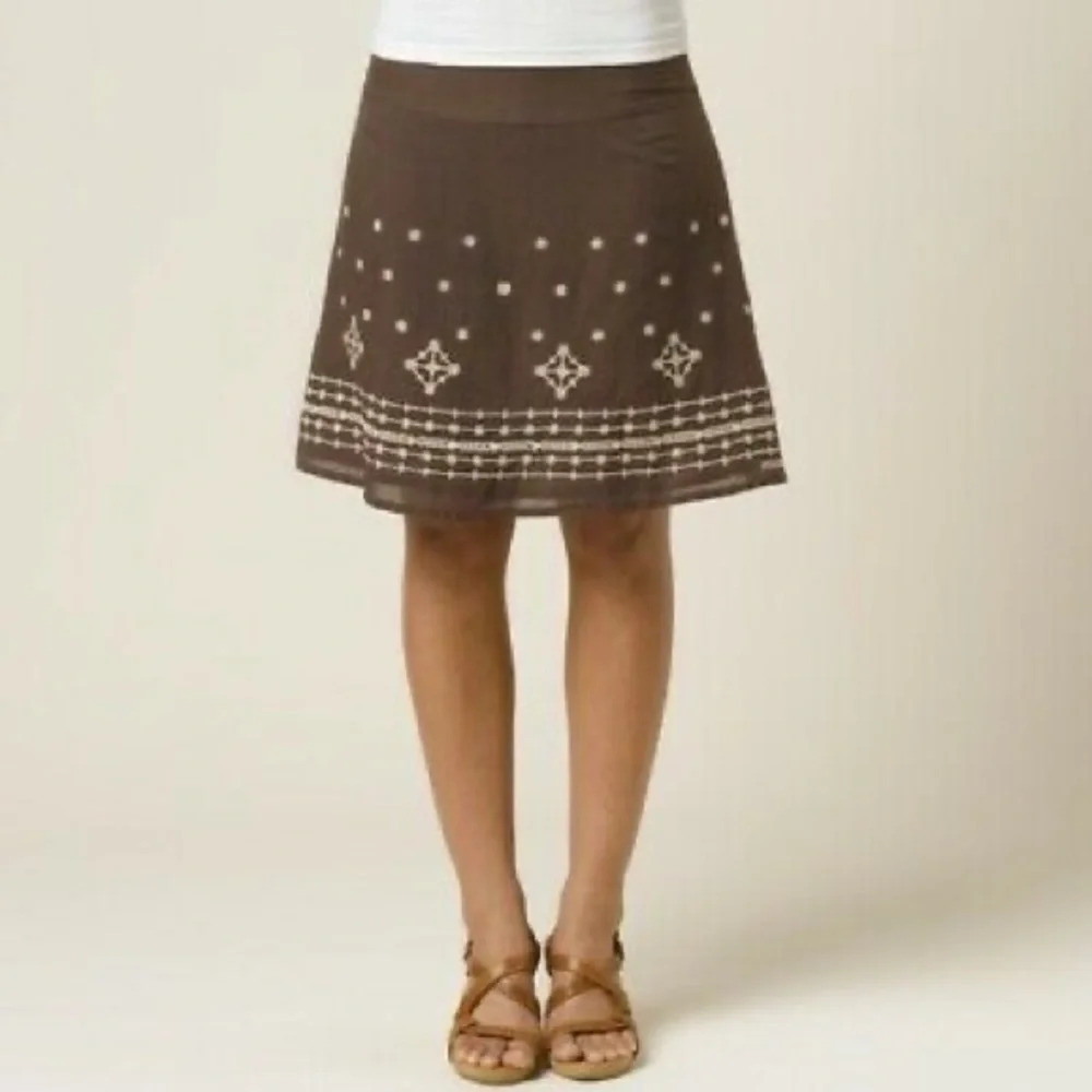 PRANA women Brown Embroidered A-Line Skirt size 2